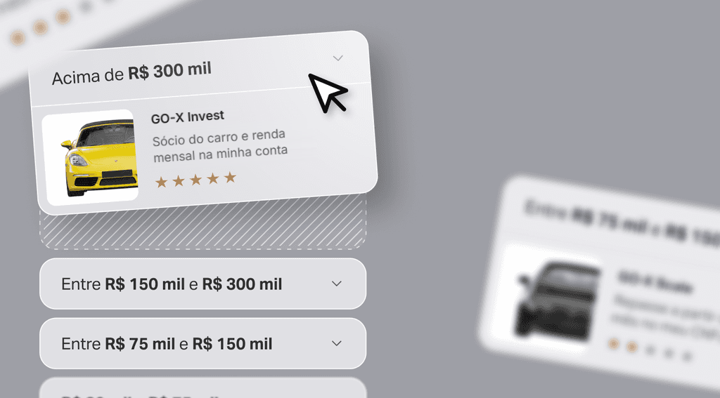 Seleção do valor do aporte no GO-X Invest: sócio do carro e renda mensal